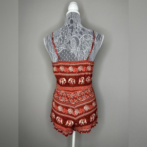 BECOOL BoHo Elephant Thai Style Printed Tank Romper Women’s Size Small - Picture 2 of 5